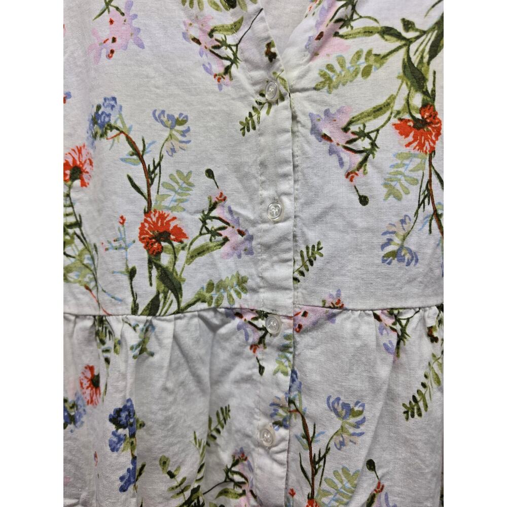 JNY Jones New York 2X Linen Blend Floral Peplum Blouse Roll Tab Sleeves White - Picture 3 of 7